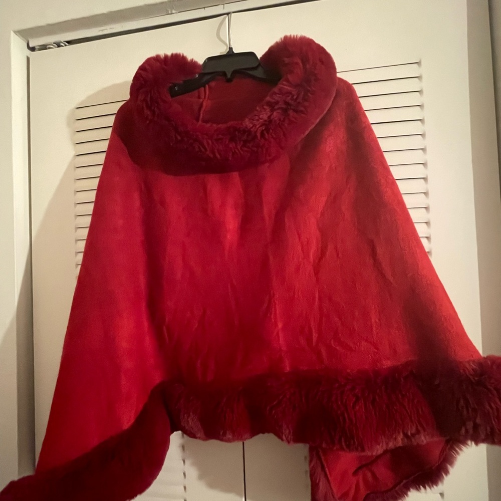Burgundy velour pull over cape
